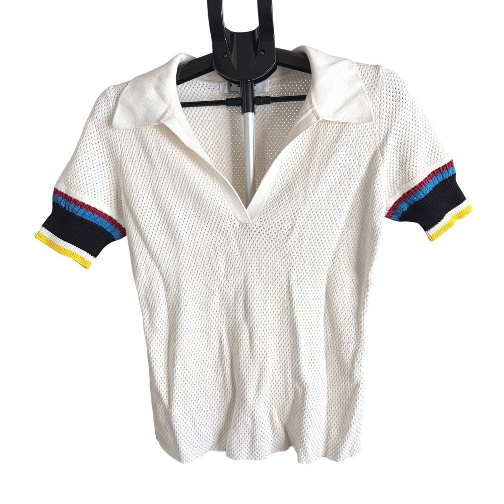 PSWL Proenza Schouler White Label‎ Mesh Polo White Shirt Striped Knit Medium
